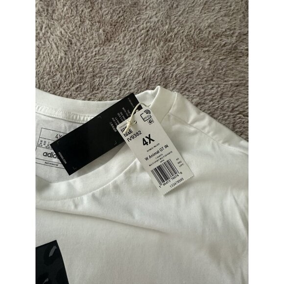 Adidas Womens Regular fit Short Sleeve Animal Print Logo T-Shirt Shirt 4X White - Picture 11 of 12